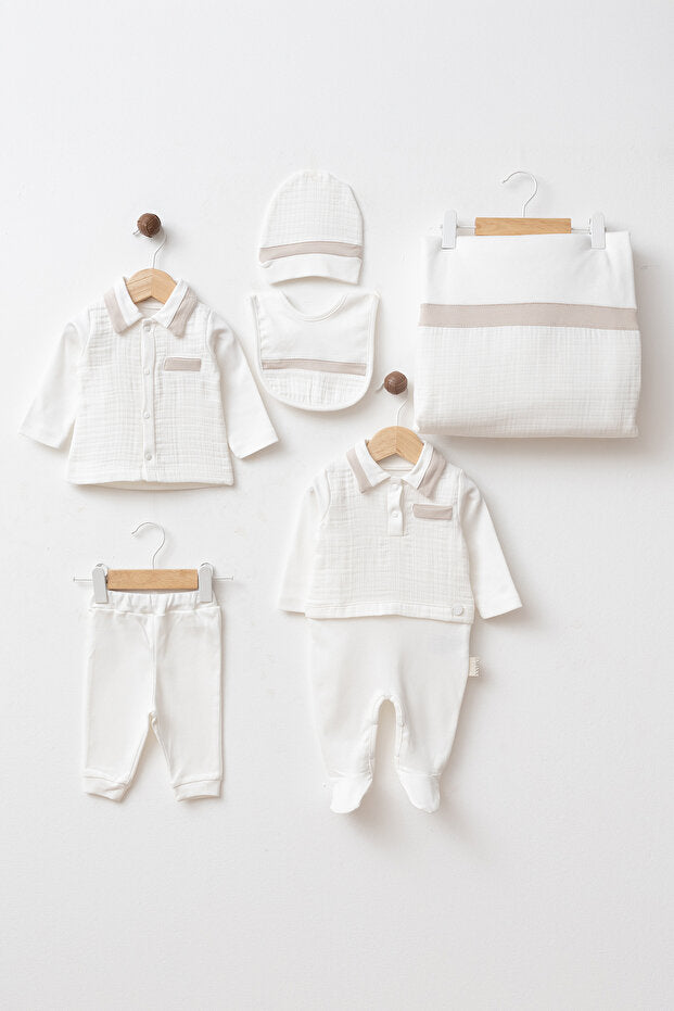 Newborn 6-Piece Muslin Hospital Exit Set with Fiber-Filled Blanket