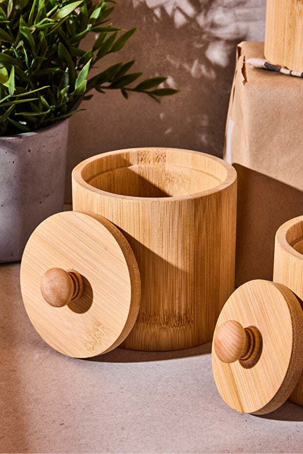 3-Piece Ergonomic Bamboo Storage Jar Set for Kitchen & Pantry