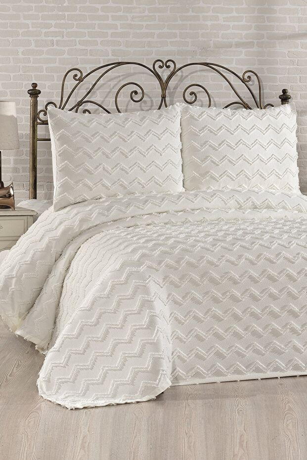 Double Size 3-Piece Pique Bedding Set - Cream