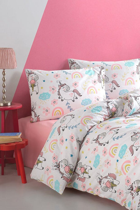 Unicorn 100% Cotton Single Duvet Cover Set - 160x220 cm