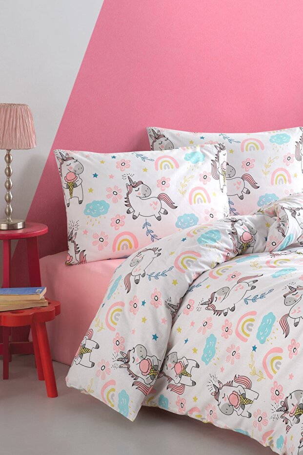 Unicorn 100% Cotton Single Duvet Cover Set - 160x220 cm