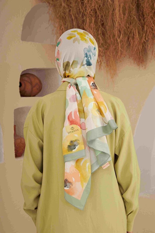 Châle Doux en Coton Fleurs de Confort - Vert Mousse