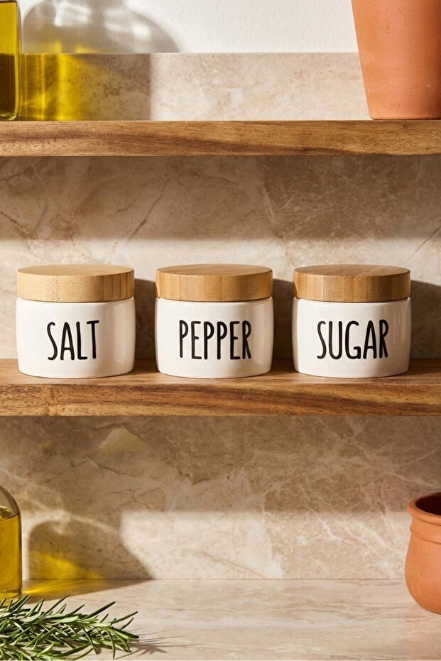 3-Piece Porcelain Spice Jar Set with Bamboo Lids