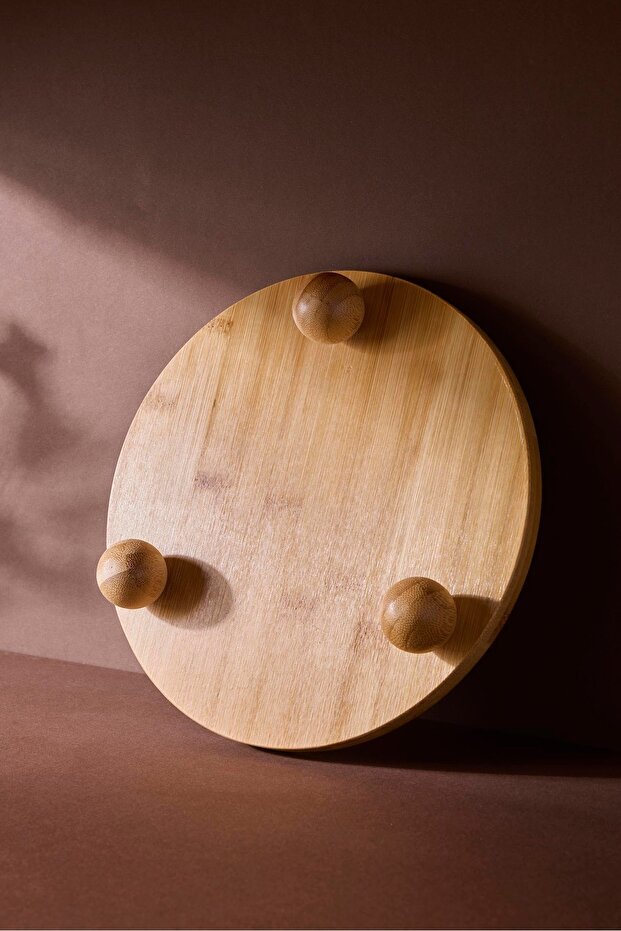 25 cm Round Bamboo Serving Tray with Feet - Elegant Presentation
