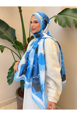 Retro Floral Cotton Soft Shawl - Blue & White