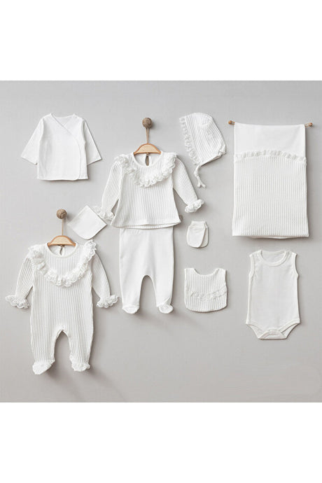 Newborn Baby Girl 10-Piece Jacquard Ruffled Hospital Exit Set