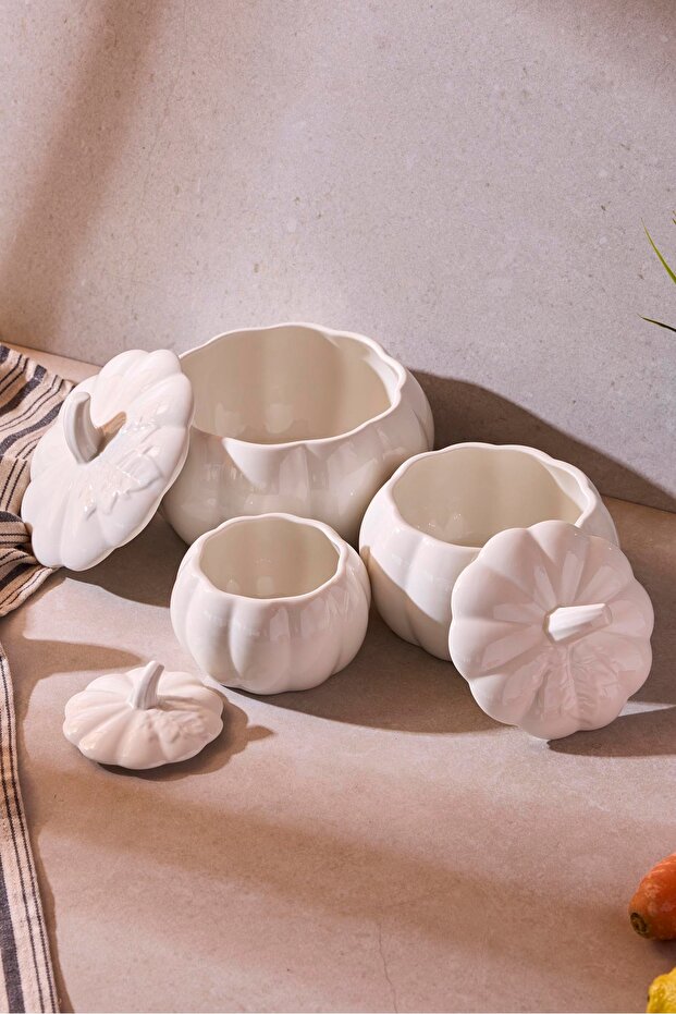 Pumpkin Porcelain Decorative Storage Jars - 3-Piece Multi-Purpose Set