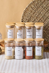 Borosilicate Glass Spice Jars Set - 300ml x 12 with Bamboo Lids