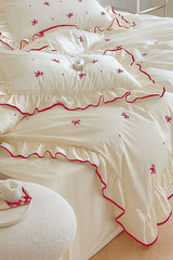 Soft Elegance Double Ruffled 100% Cotton Duvet Cover Set