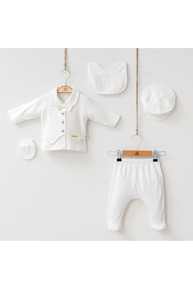 Newborn 5-Piece Bow Tie & Cap Baby Outfit Set - 0-3 Months