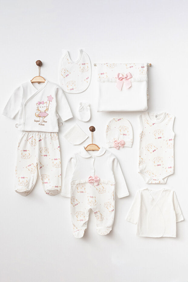 Newborn Baby Hospital Exit 10-Piece Cotton Clothing Set - 0-3 Months