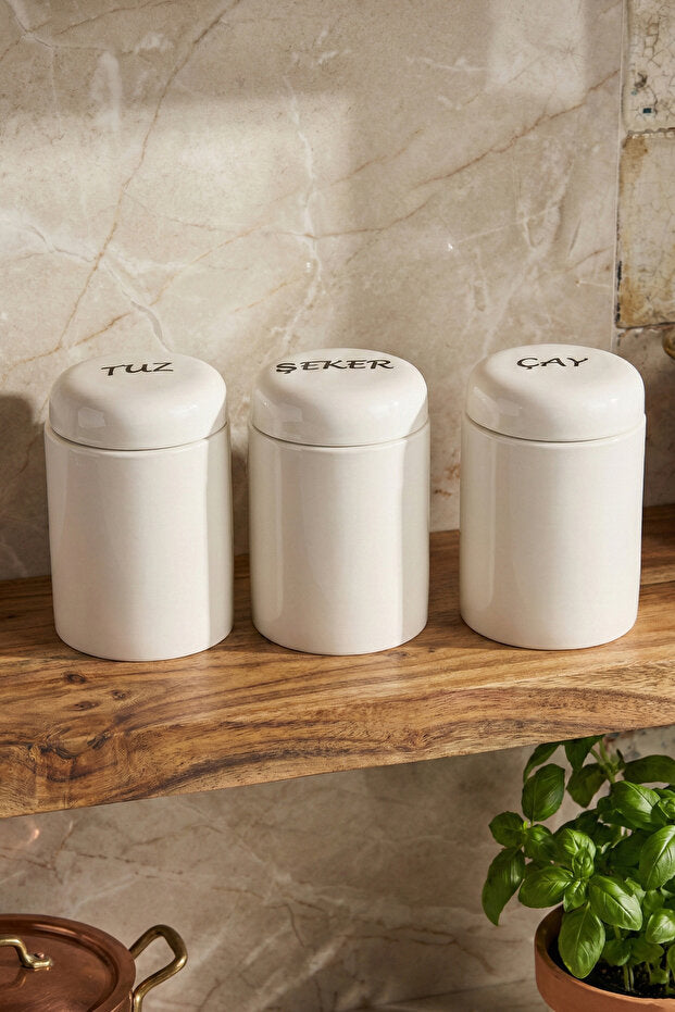 3-Piece Porcelain Lidded Storage Jar Set - Ergonomic & Round