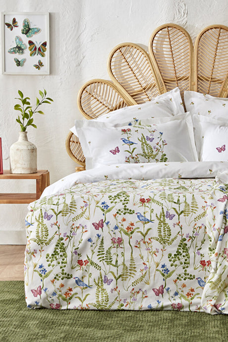 Nadia 100% Cotton Double Duvet Cover Set with Quilted Blanket