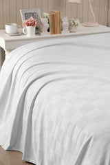 White Checkered Double Pike Blanket - 200x230 cm Cotton Blend