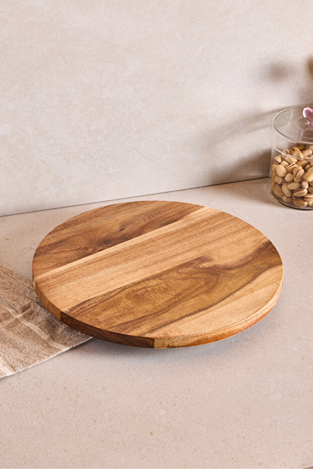 Acacia Rotating Serving Stand - 30 cm Round Wooden Turntable