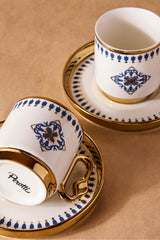 Porcelain Coffee Cup Set with Blue Tile Pattern - Serves 2