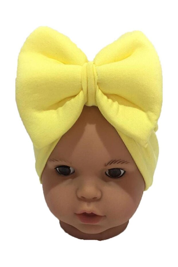 Yellow Bow Baby Bonnet - Soft 100% Cotton for 0-12 Months