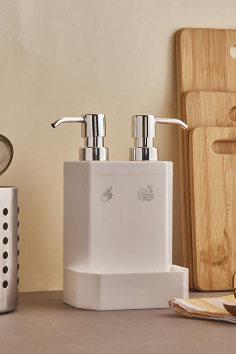 Dual Kitchen Liquid Soap & Detergent Dispenser - 900ml with Sponge Holder