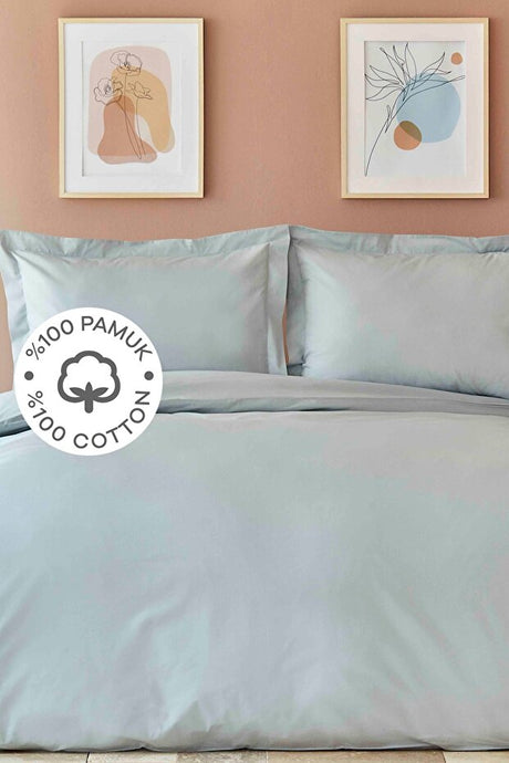 Back To Basic Blue 100% Cotton Double Duvet Cover Set