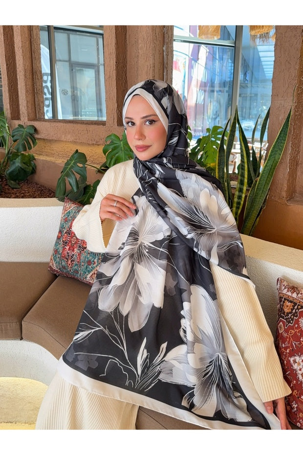 Patterned Cotton Soft Shawl - Black & White