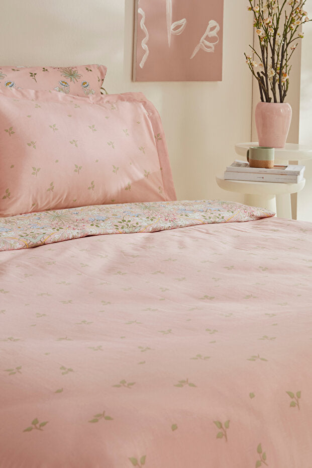 Flovy 100% Cotton Double Duvet Cover Set - Powder Pink