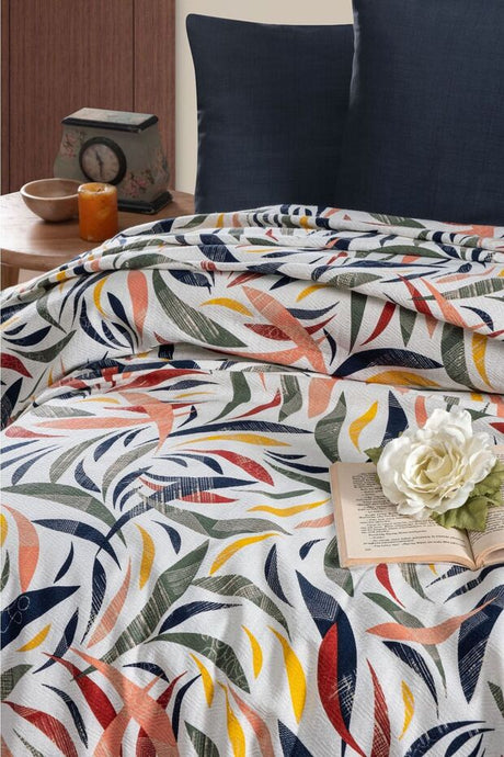 100% Cotton Double Bedspread - Rainbow Leaves Print