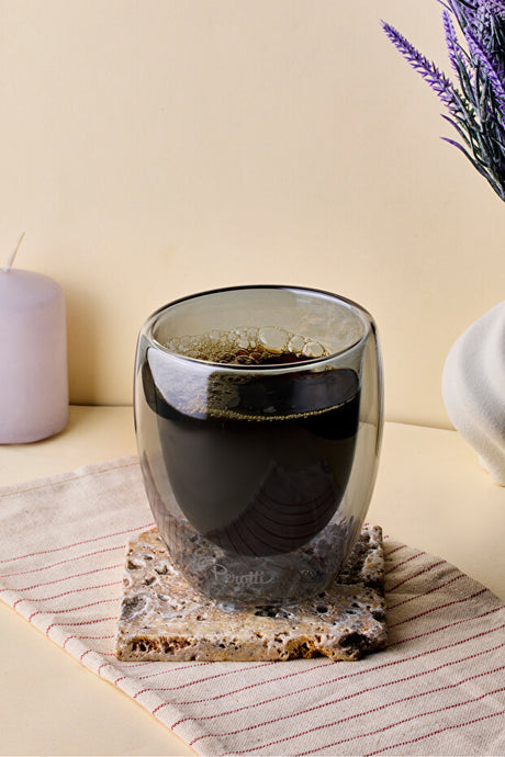 Stylish Double Wall Smoked Glass Tumbler for Coffee & Tea - 300ml