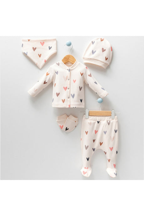 Newborn 5-Piece Heart Print Hospital Exit Baby Clothing Set