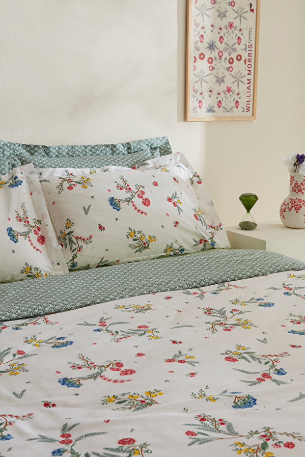 Dina 100% Cotton Double Duvet Cover Set - Multicolor Floral