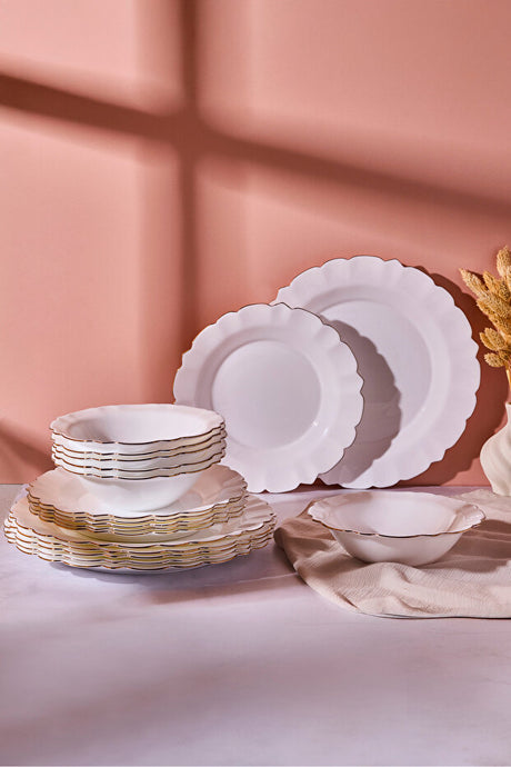 Scalloped Opal Dinner Set - 18 Pieces for 6 Persons