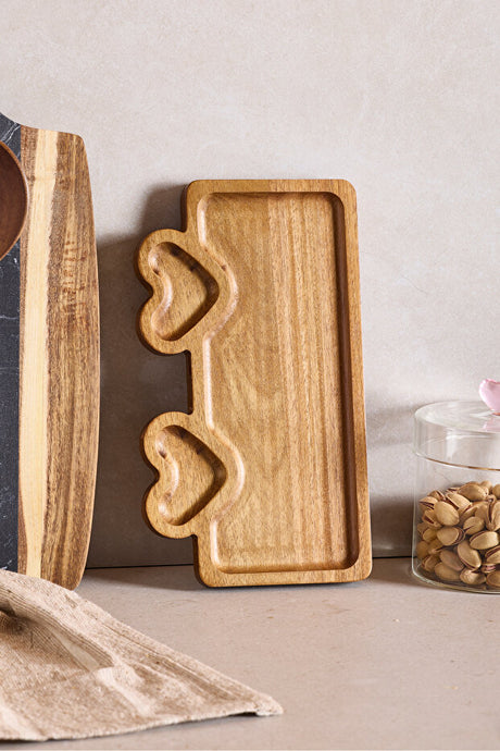 Acacia Wood Heart Detail Serving Plate 25x14 cm