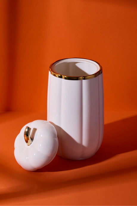 Pumpkin Porcelain Lidded Jar - 28x13.7 cm Decorative Storage