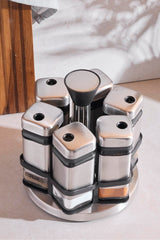 6-Piece Rotating Spice Rack Set - Stainless Steel & Glass Jars