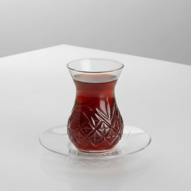 Premium Pasabahce Timeless Cut Crystal Turkish Tea Glass Set - 12 Piece - 3.5 kg
