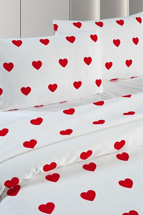 Double Pique Bedding Set - 100% Cotton Heart Design