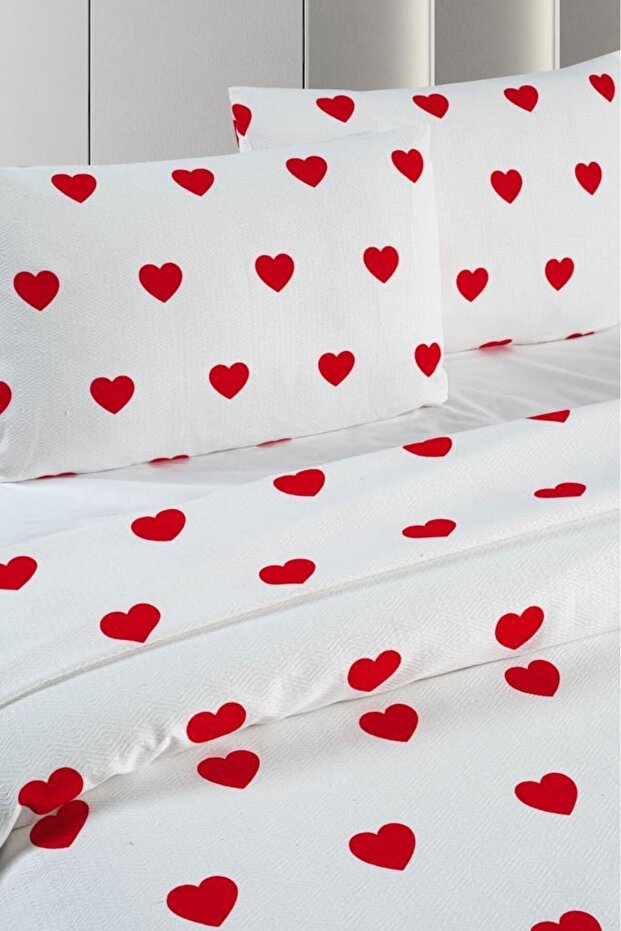 Double Pique Bedding Set - 100% Cotton Heart Design