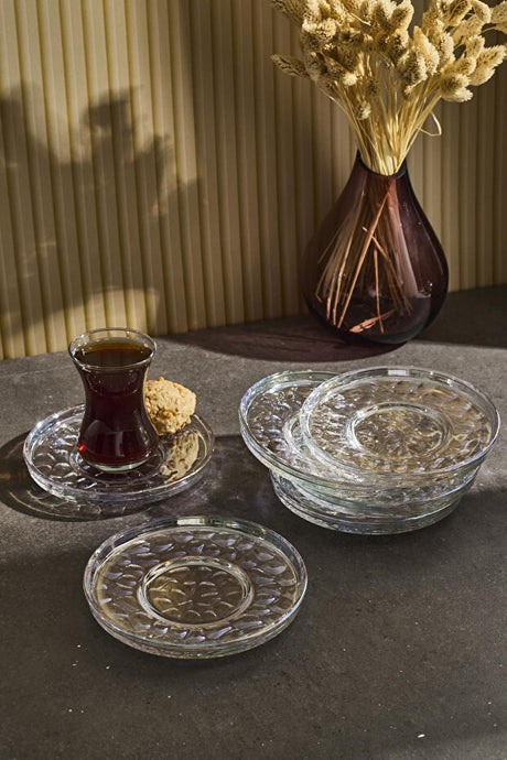 Ringo Stone Luster Glass Tea Saucer Set - 6 Pieces, 13cm