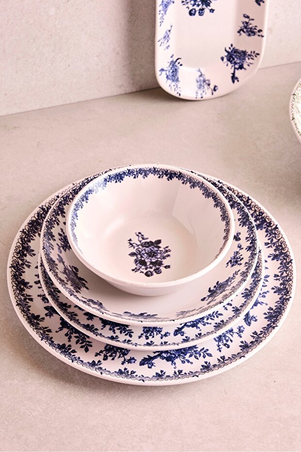 6-Person 27-Piece Ceramic Dinnerware Set - Vintage Blue Floral