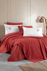Flores Double Cotton Pique Bedding Set - 6 Pieces, Cinnamon