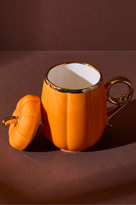 Pumpkin Lidded Porcelain Mug - Festive Fall Decor