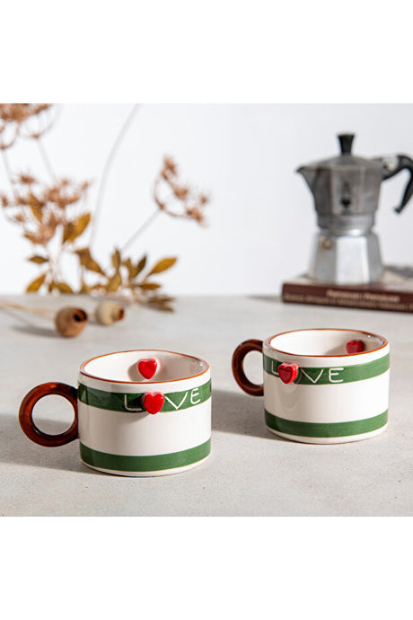 Handmade Ceramic Love Heart Coffee Mugs - Set of 2