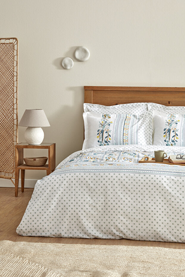 Frega 100% Cotton Single Duvet Cover Set - Green Pattern