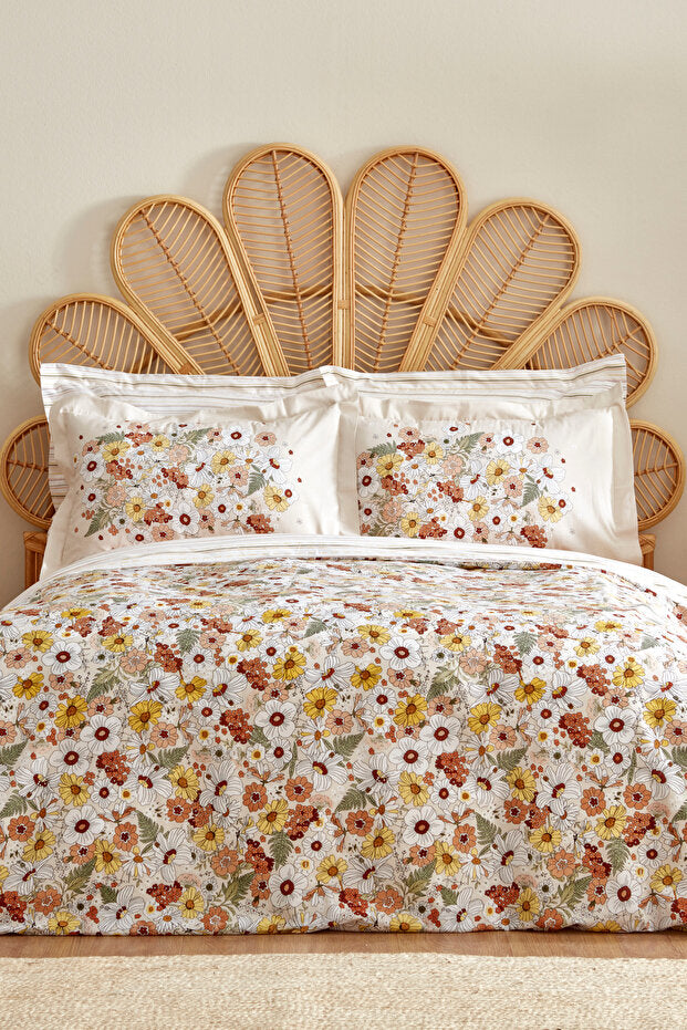 100% Cotton Double Duvet Cover Set - Ponza Beige Floral