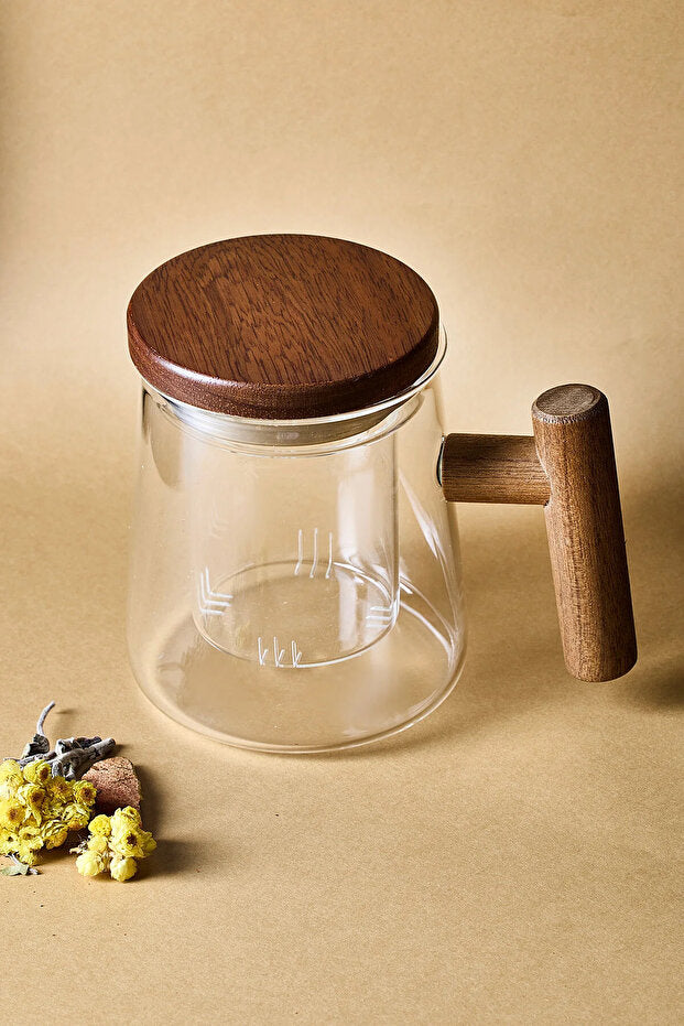 Borosilicate Glass Infuser Mug with Acacia Wood Details - 500ml