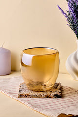 Stylish Double Wall Amber Glass Tumbler - 250ml for Hot & Cold Drinks