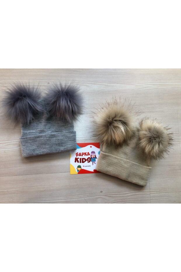 Double Pom-pom Beanie Set - 2-Pack