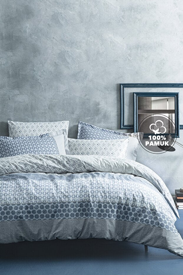 Malin Double Size 100% Cotton Duvet Cover Set - Blue
