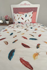 Single Duvet Cover Set - Feather Pattern & Fitted Sheet
