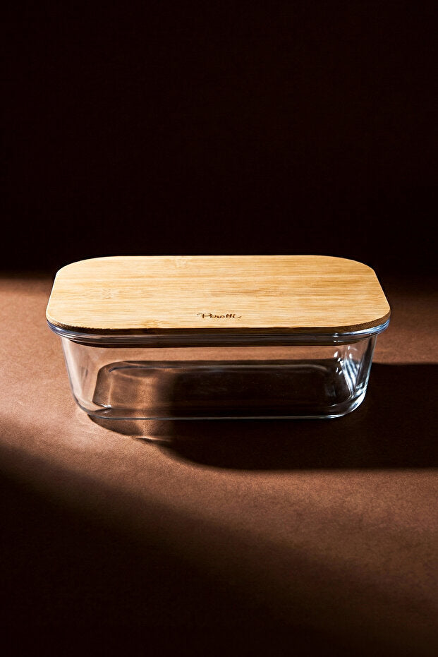 640ml Rectangular Glass Storage Container with Bamboo Lid