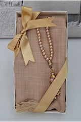 Elegant 90x90 Shawl & Pearl Prayer Beads Gift Set